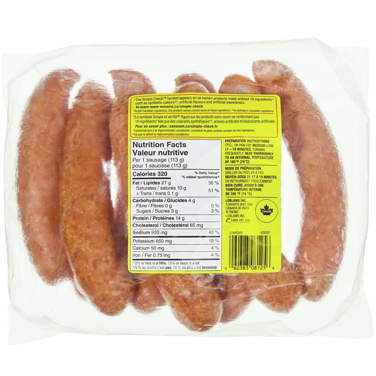 No Name Original Smoked Pork Sausages, 900 g