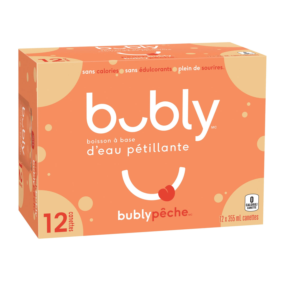 Bubly Peach Sparkling Water Cans, 12 × 355 mL