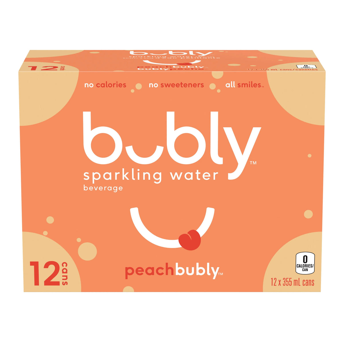 Bubly Peach Sparkling Water Cans, 12 × 355 mL