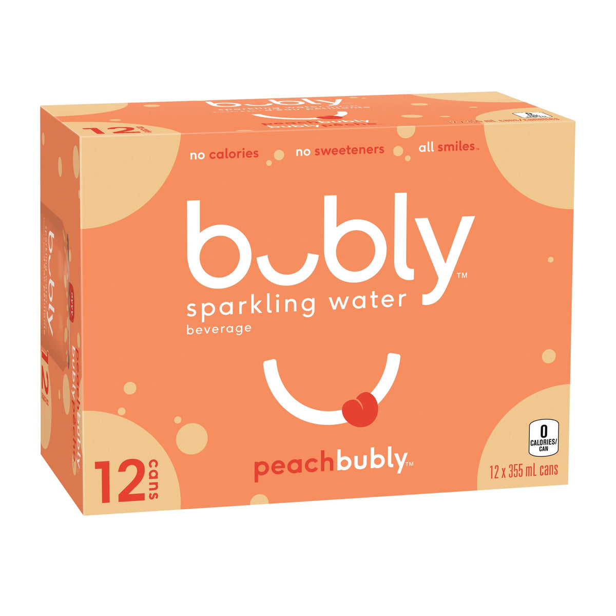 Bubly Peach Sparkling Water Cans, 12 × 355 mL