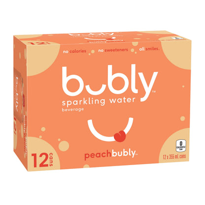 Bubly Peach Sparkling Water Cans, 12 × 355 mL