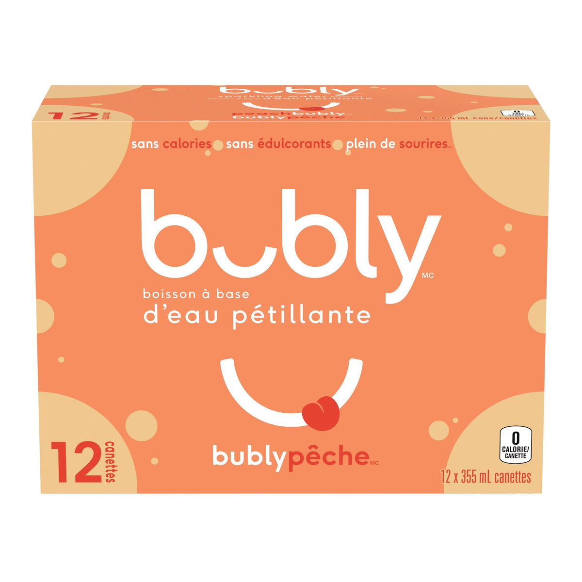 Bubly Peach Sparkling Water Cans, 12 × 355 mL