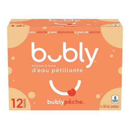 Bubly Peach Sparkling Water Cans, 12 × 355 mL