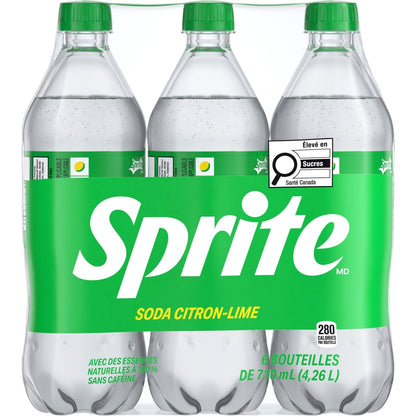 Sprite Lemon Lime Soda Bottles, 6 × 710 mL