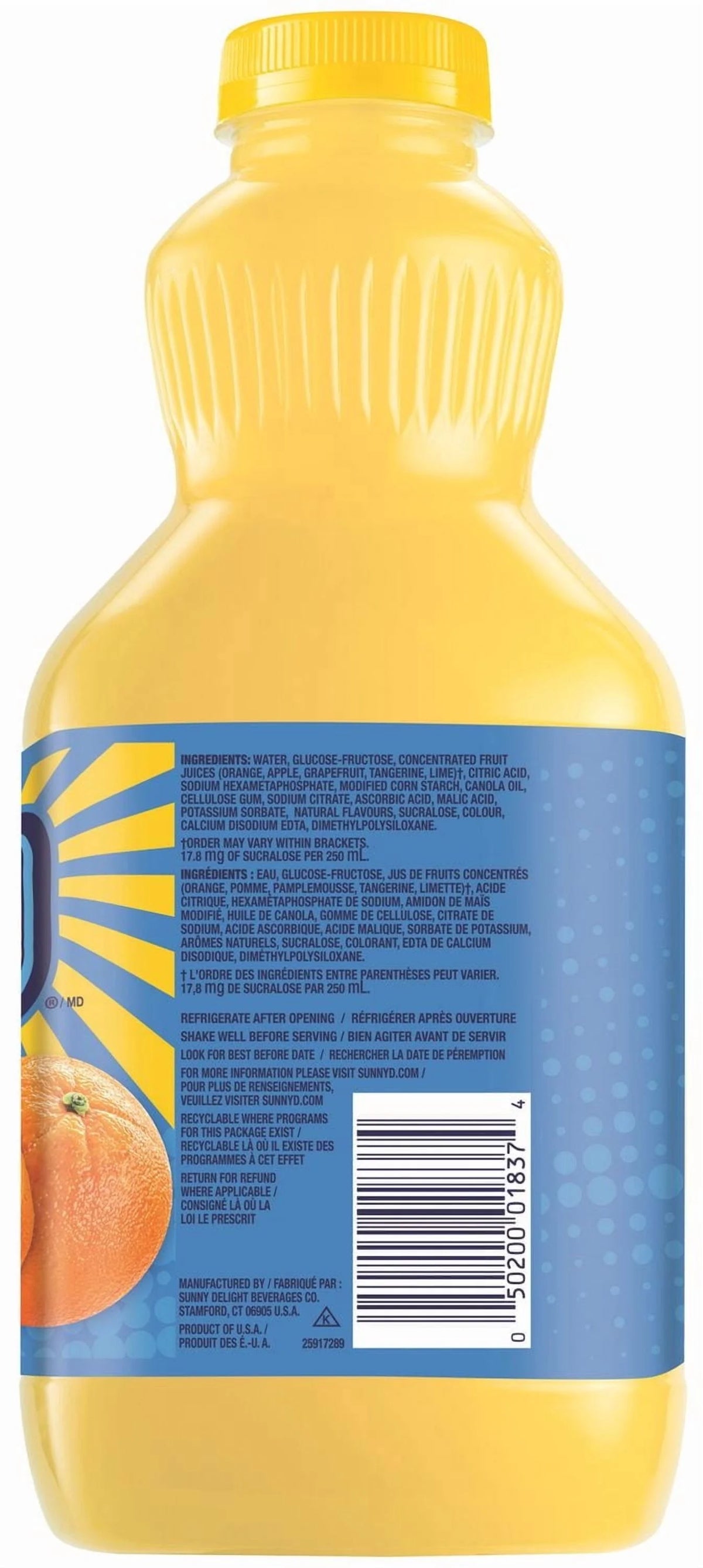SunnyD Smooth Orange Citrus Drink, 1.89 L
