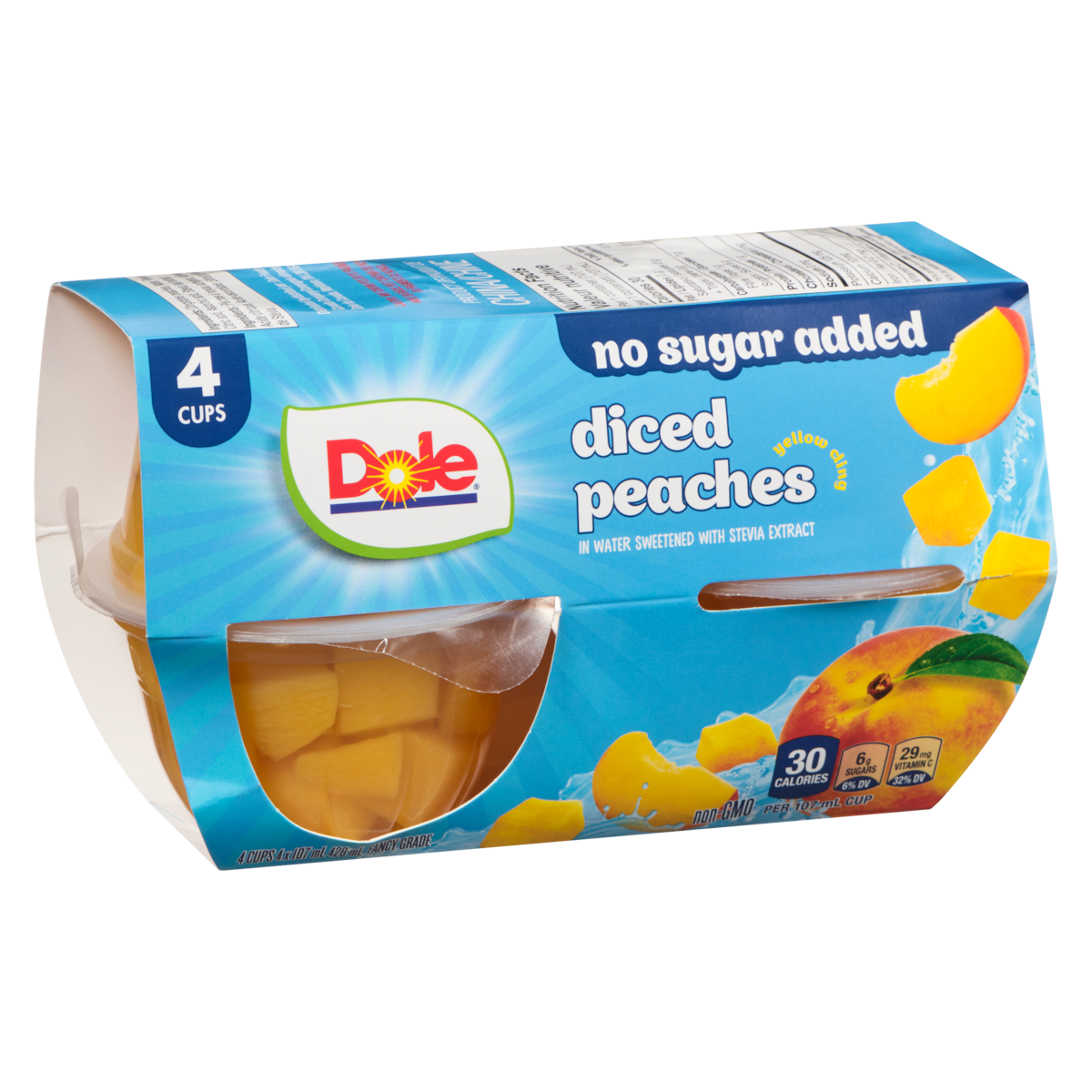 Dole Diced Peaches in Water Fruit Bowls, 4 × 107 mL