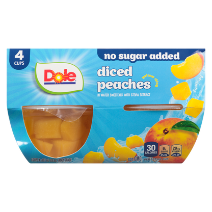 Dole Diced Peaches in Water Fruit Bowls, 4 × 107 mL
