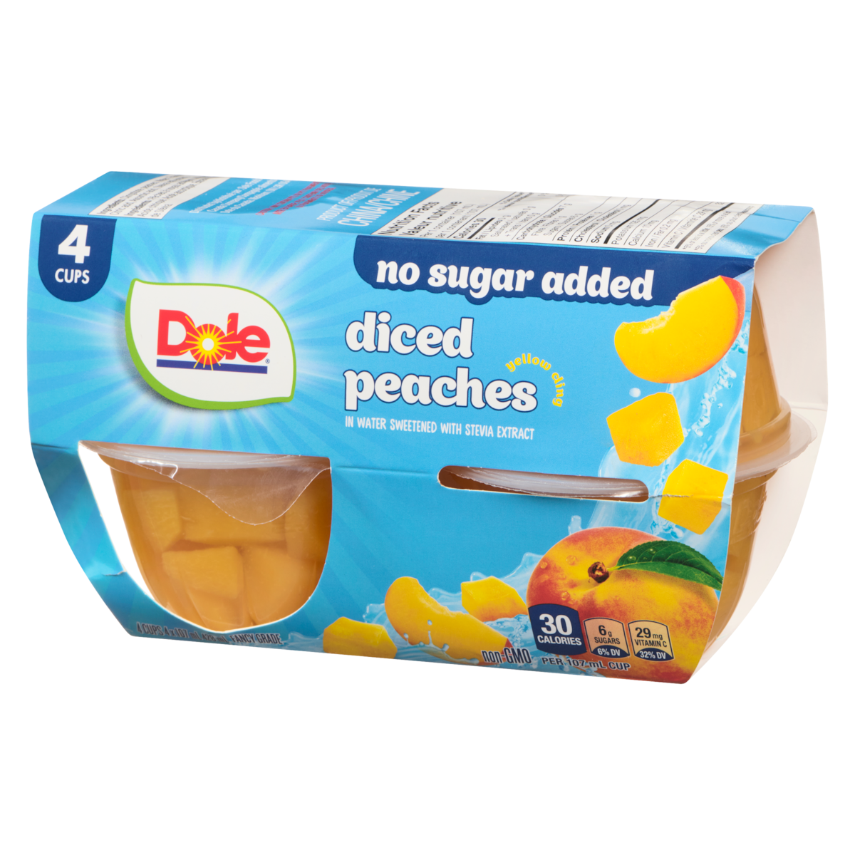 Dole Diced Peaches in Water Fruit Bowls, 4 × 107 mL