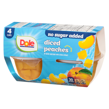Dole Diced Peaches in Water Fruit Bowls, 4 × 107 mL