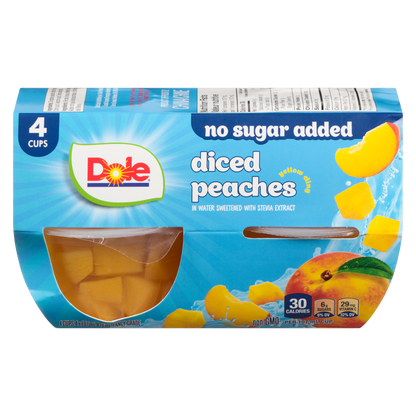 Dole Diced Peaches in Water Fruit Bowls, 4 × 107 mL