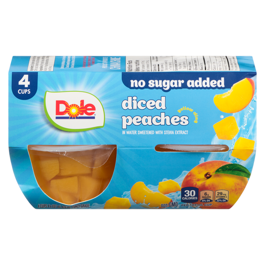 Dole Diced Peaches in Water Fruit Bowls, 4 × 107 mL
