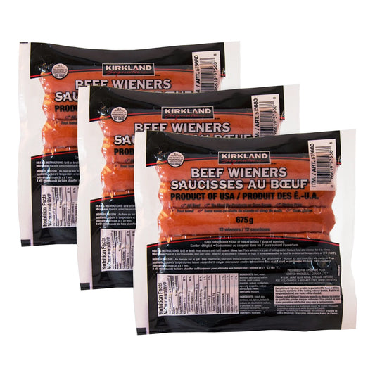 Kirkland Signature Beef Wieners, 3 packs of 12, 675 g each