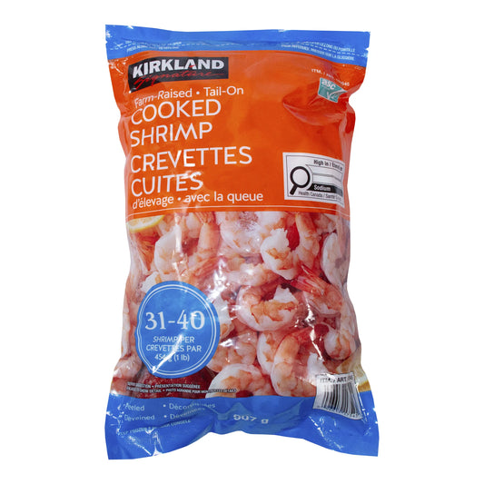 Kirkland Signature Frozen 31-40 Tail-on Cooked Shrimp, 907 g