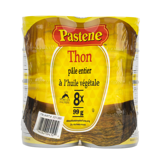Pastene Solid Light Tuna in Vegetable Oil, 8 × 99 g