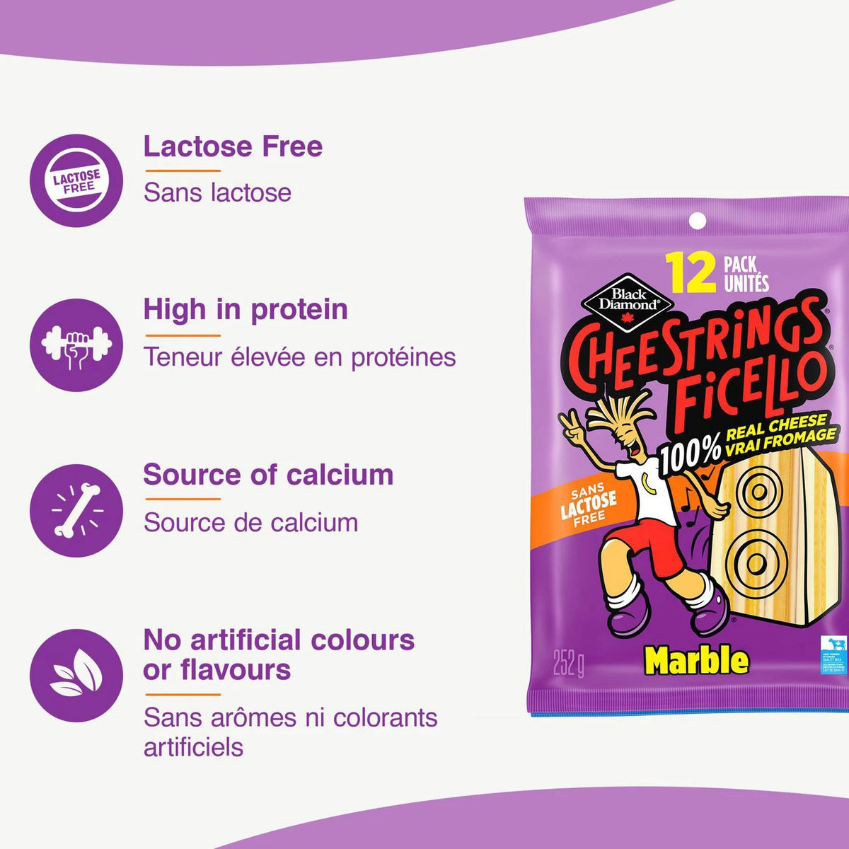Black Diamond Lactose-Free Marble Cheestrings, 12 Pack, 252 g