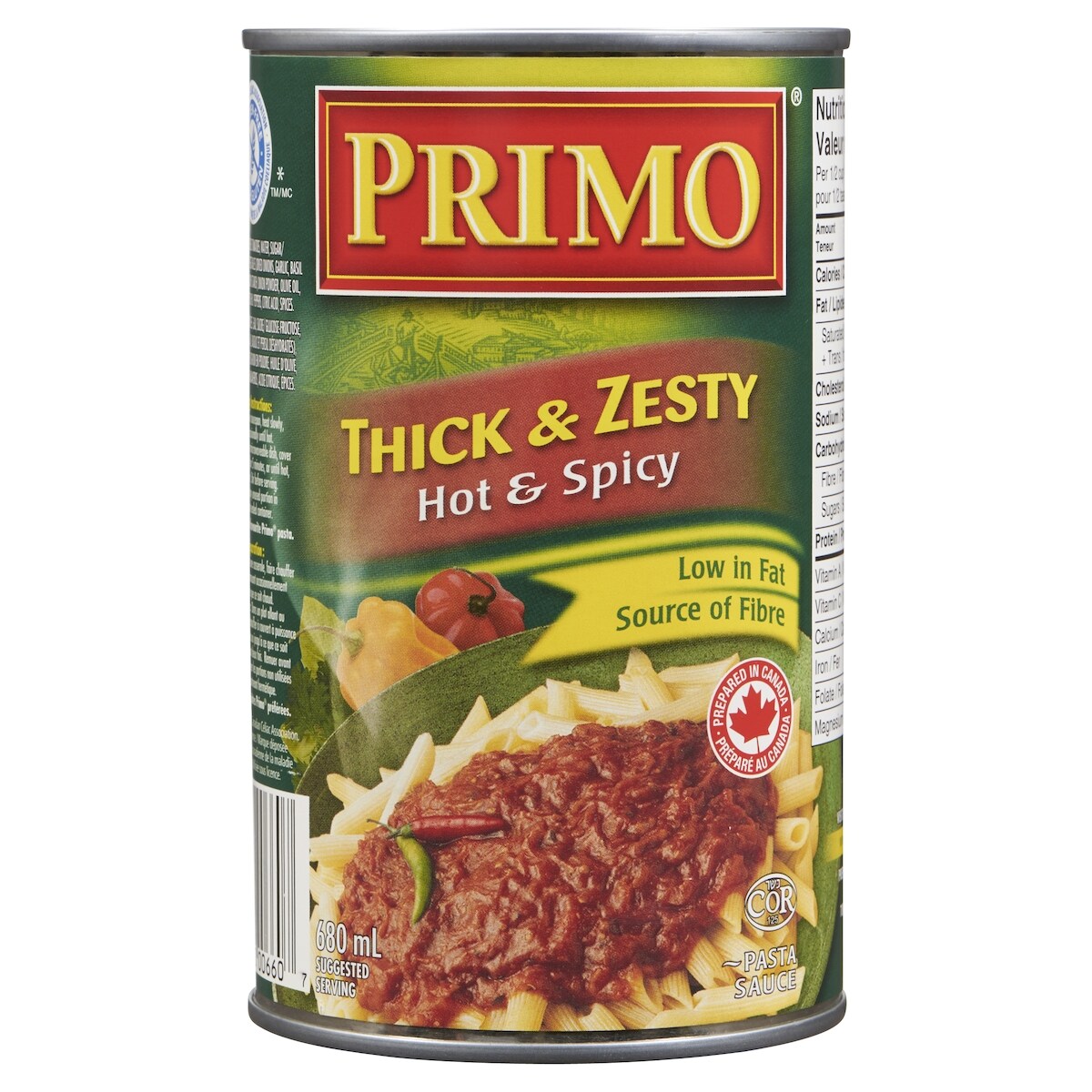 Primo Thick & Zesty Hot & Spicy Pasta Sauce, 680 mL