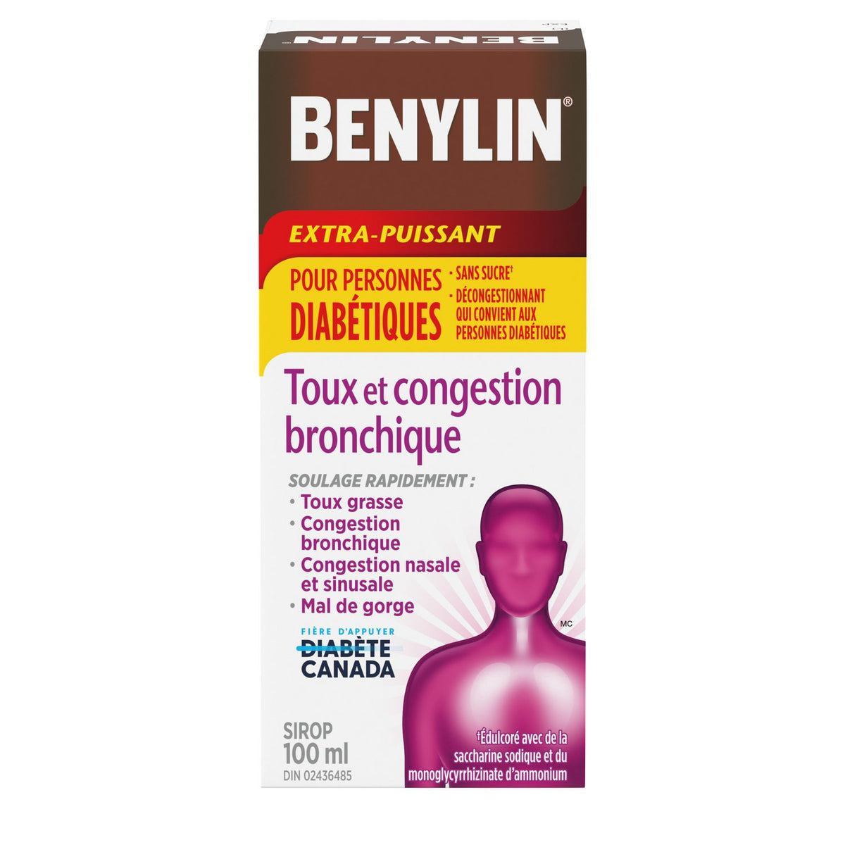 Benylin Extra Strength Cough & Chest Congestion Syrup, Suitable for People with Diabetes, Sucrose Free, 100 mL