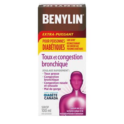 Benylin Extra Strength Cough & Chest Congestion Syrup, Suitable for People with Diabetes, Sucrose Free, 100 mL