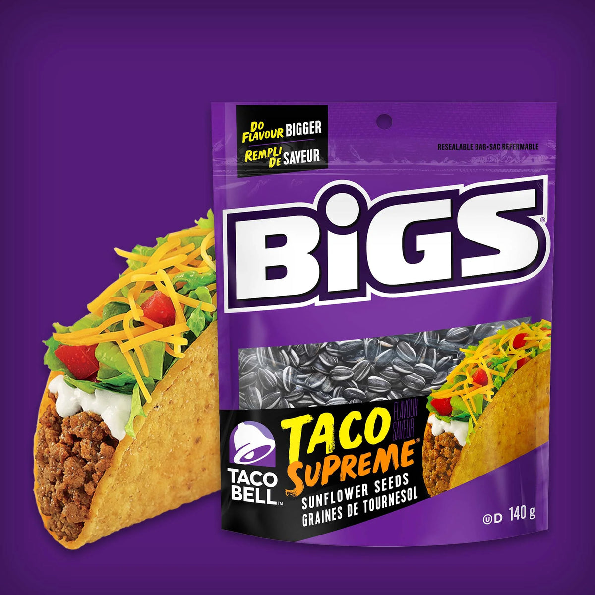 BiGS Taco Bell Taco Supreme Flavour Sunflower Seeds, 140 g