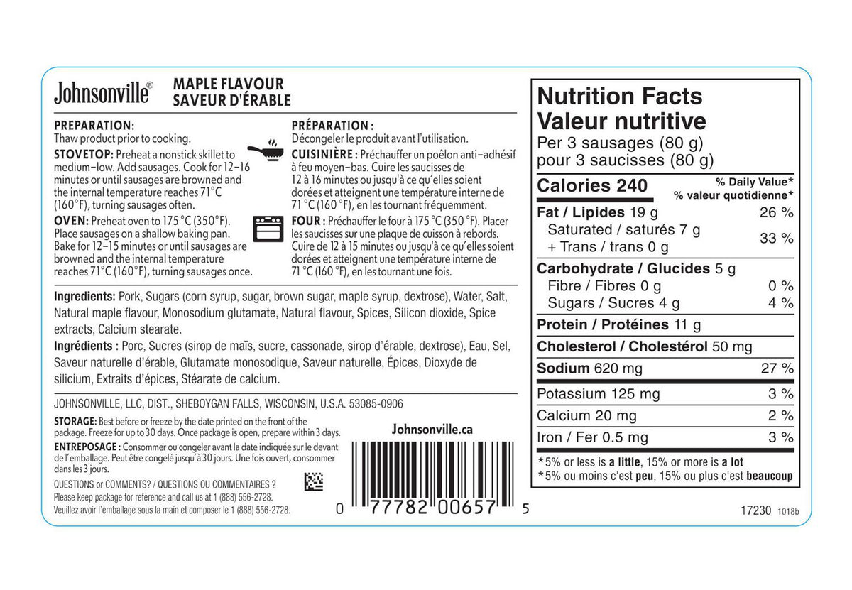 Johnsonville Maple Breakfast Sausage Links, 375 g