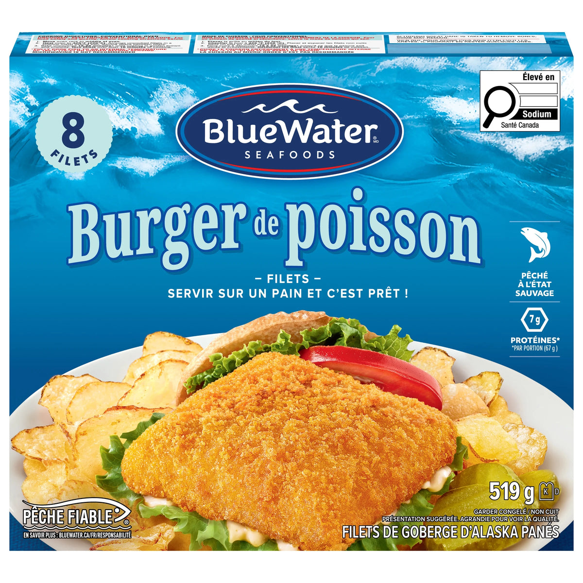 Bluewater Breaded Fish Sandwich Fillets, 519 g