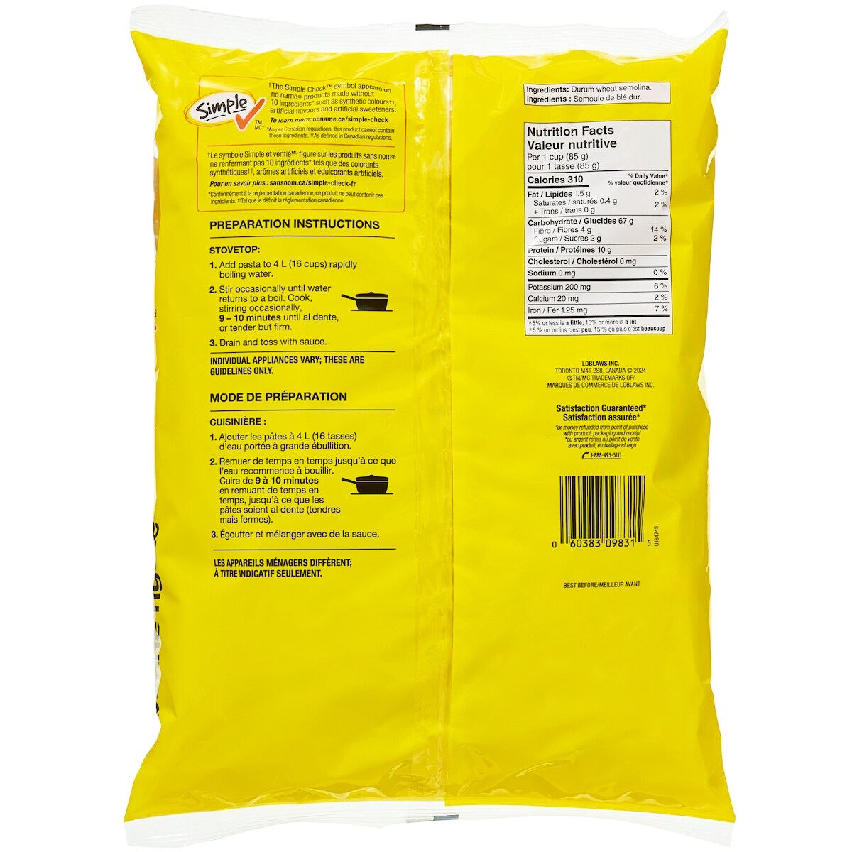No Name Penne Rigate Pasta, 900 g