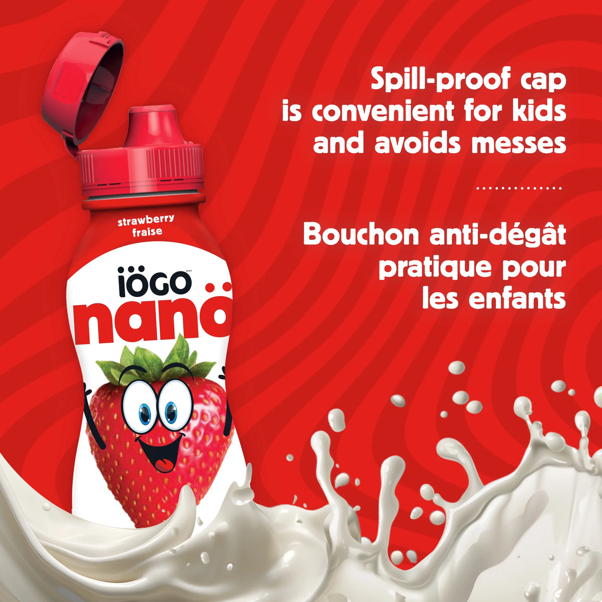 iÖGO nanö Strawberry 1% Drinkable Yogurt Bottles, 6 × 93 mL