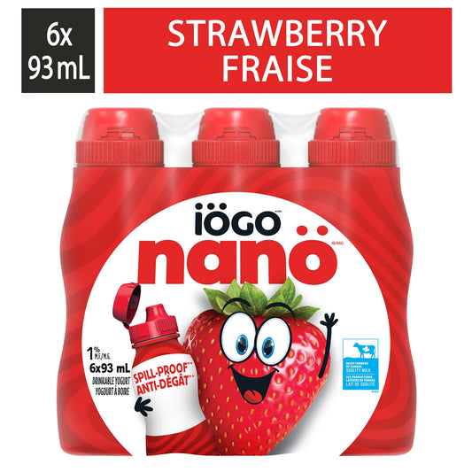 iÖGO nanö Strawberry 1% Drinkable Yogurt Bottles, 6 × 93 mL