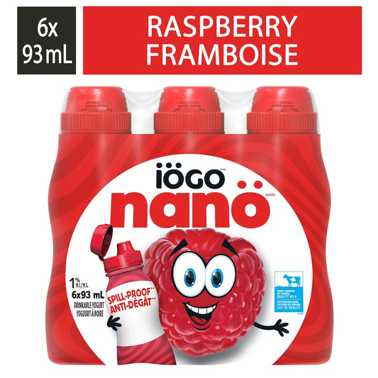iÖGO nanö Raspberry Drinkable Yogurt 1%, 6 × 93 mL