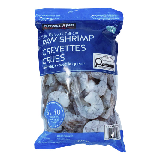 Kirkland Signature Frozen 31-40 Tail-on Raw Shrimp, 907 g