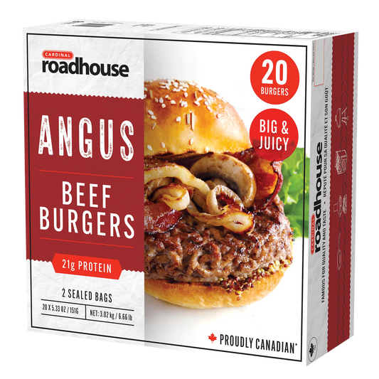 Cardinal Frozen Angus Beef Burgers, 20 × 151 g
