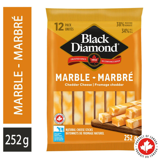 Black Diamond Marble Cheddar Cheese Sticks, 12 Pack, 252 g