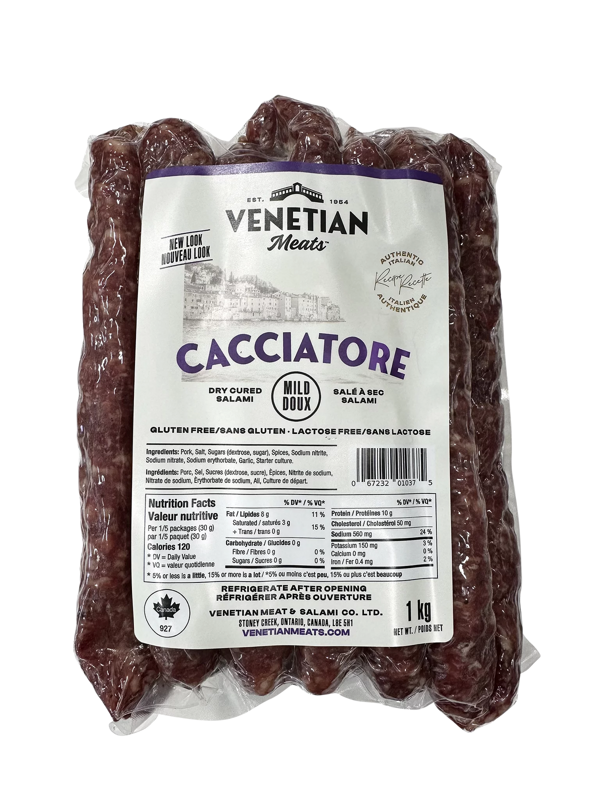 Venetian Mild Cacciatore Dry Cured Salami, 1 kg