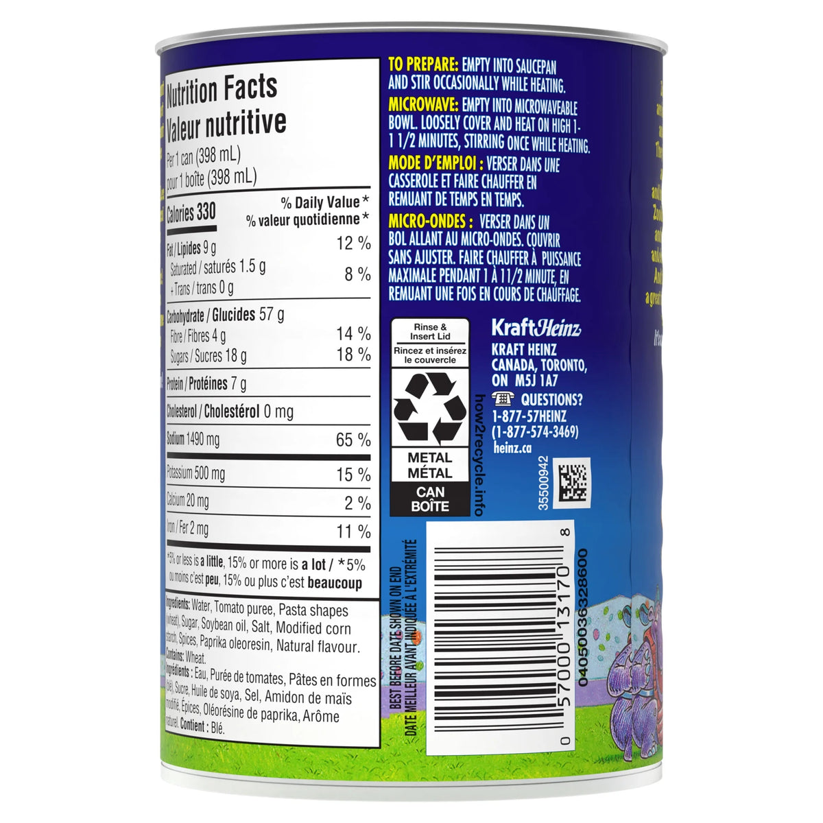 Heinz Zoodles Animal Shaped Pasta in Tomato Sauce, 398 mL