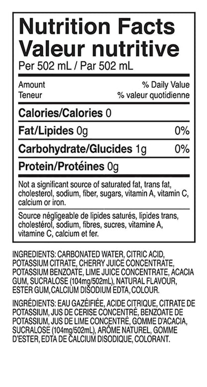 Fruit2O Cherry Lime Twist Sparkling Drink, 502 mL