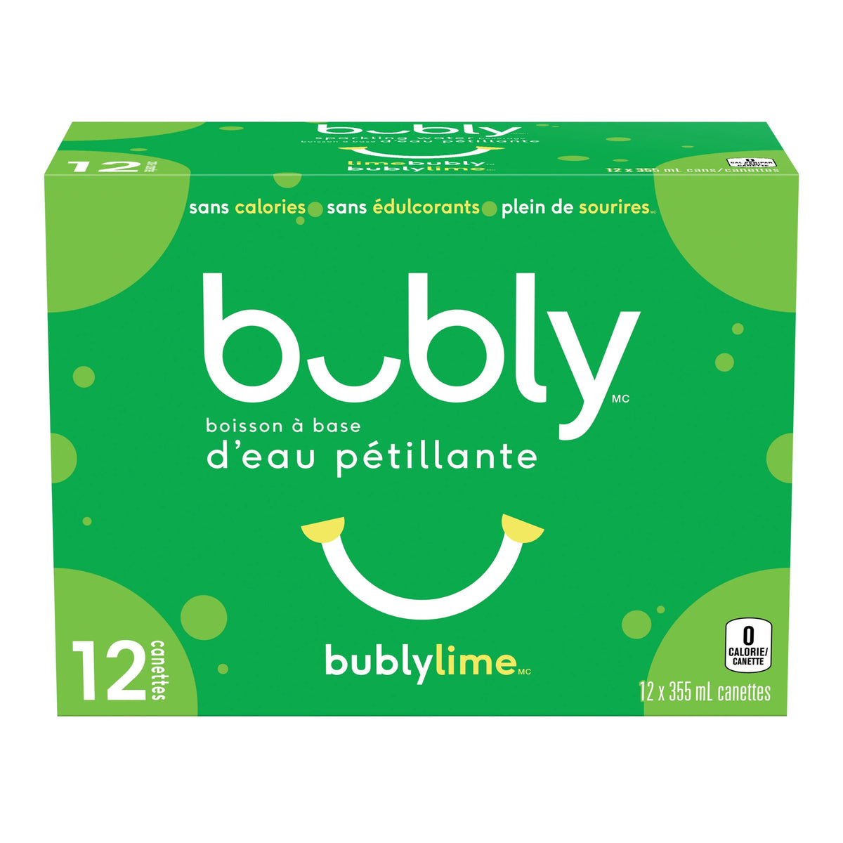 Bubly Lime Sparkling Water Cans, 12 × 355 mL