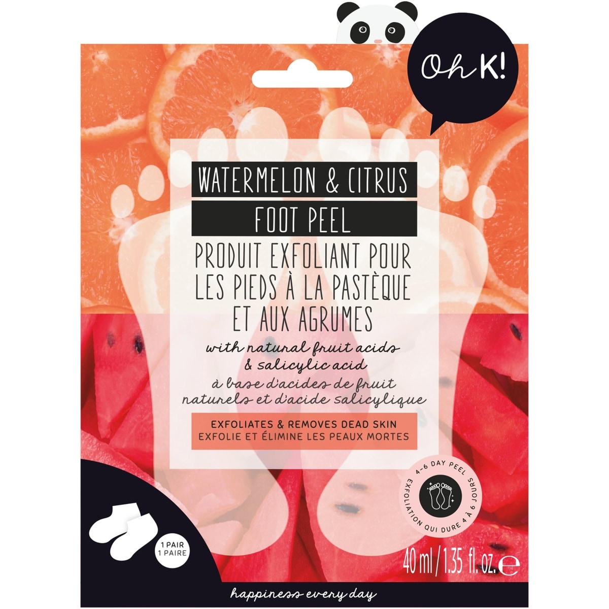 Oh K! Watermelon & Citrus Foot Peel, 1 Pair