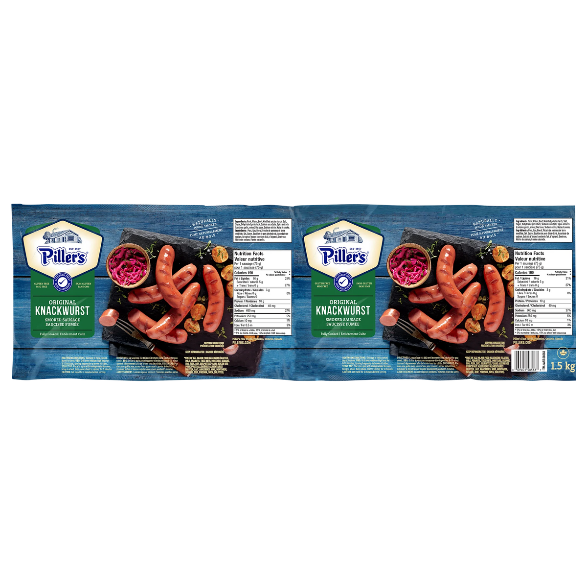 Piller's Original Knackwurst Smoked Sausages, 2 × 750 g