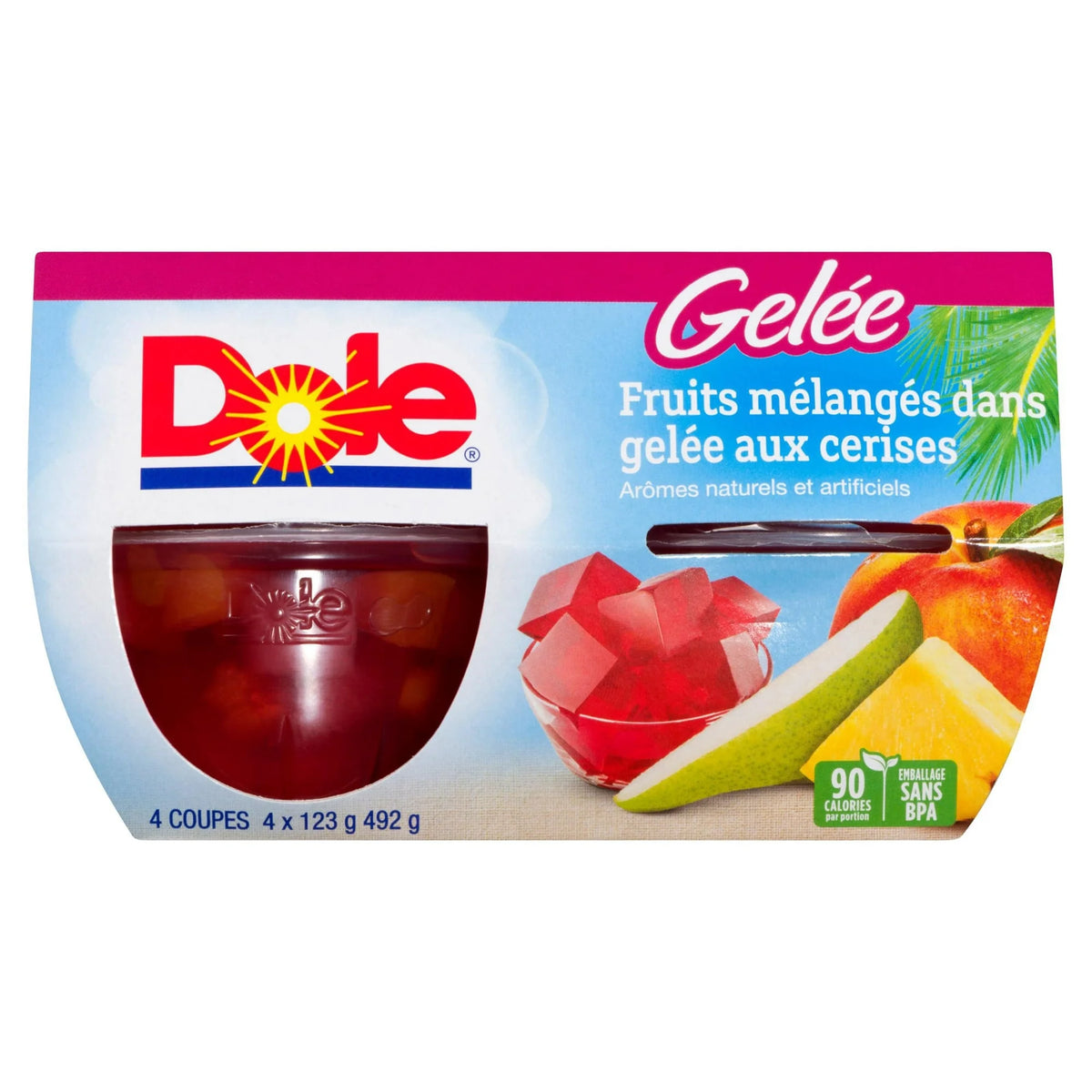 Dole Mixed Fruit in Cherry Gel Fruit Bowls, 4 × 123 g