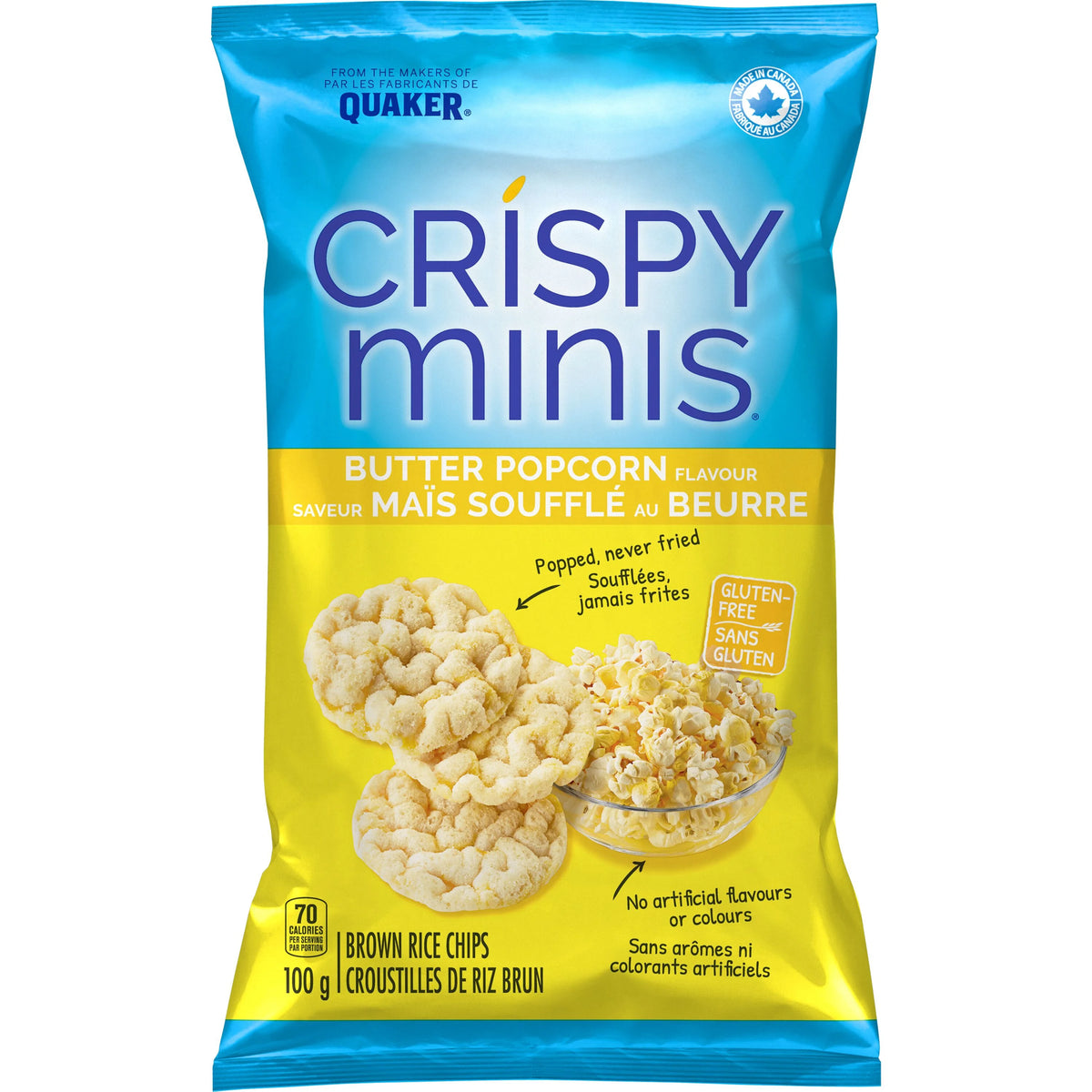 Quaker Crispy Minis Brown Rice Chips Butter Popcorn, 100 g