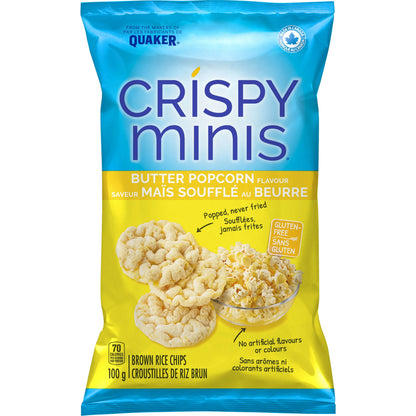 Quaker Crispy Minis Brown Rice Chips Butter Popcorn, 100 g