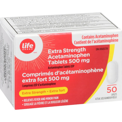 Life Brand Acetaminophen Extra Strength 500 mg Tablets, 50 count