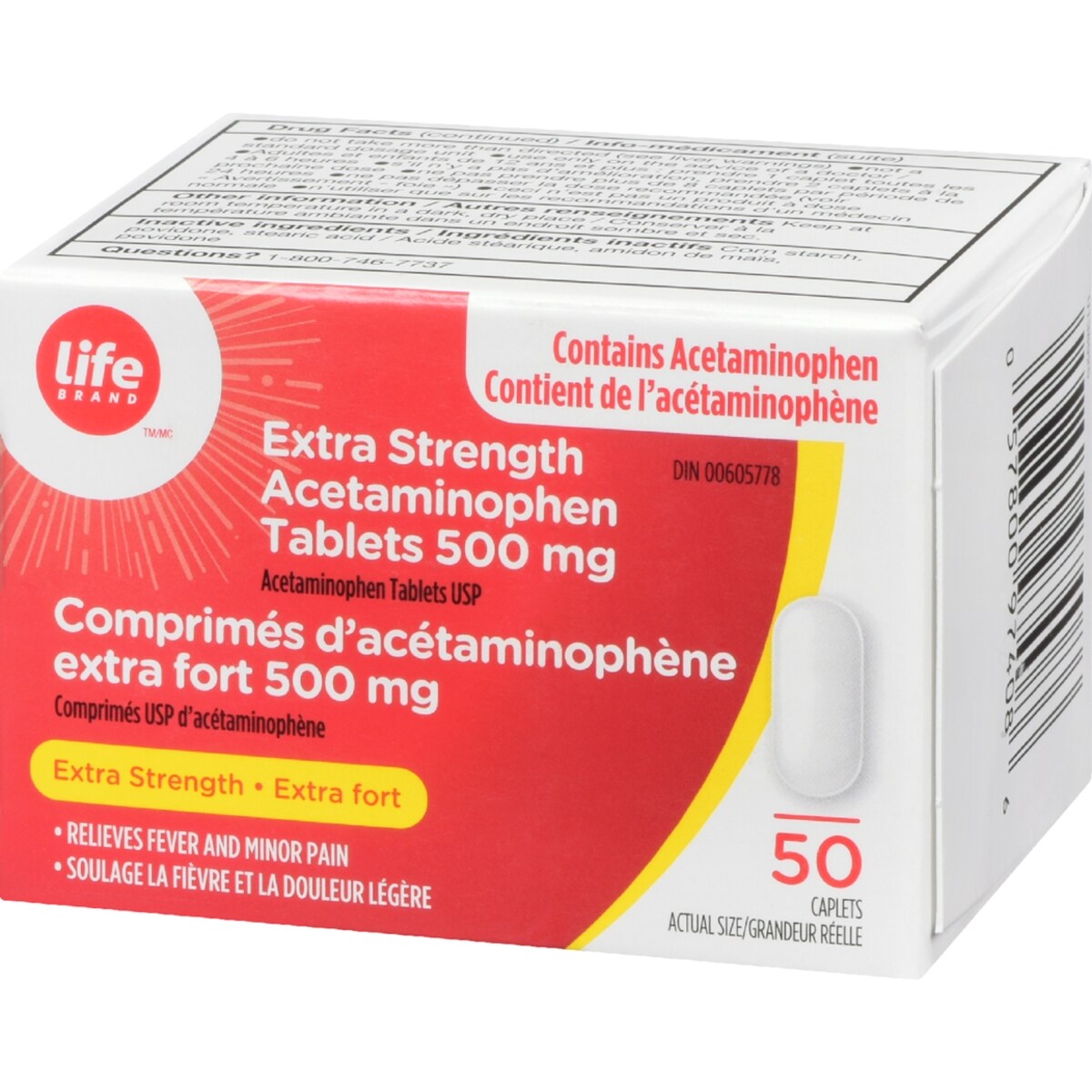 Life Brand Acetaminophen Extra Strength 500 mg Tablets, 50 count