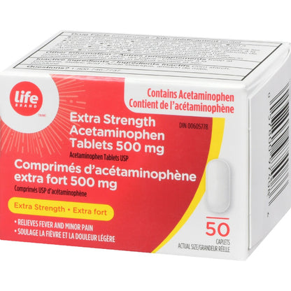 Life Brand Acetaminophen Extra Strength 500 mg Tablets, 50 count