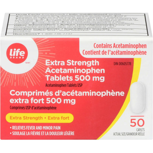 Life Brand Acetaminophen Extra Strength 500 mg Tablets, 50 count