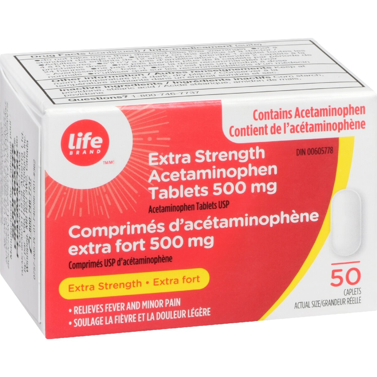 Life Brand Acetaminophen Extra Strength 500 mg Tablets, 50 count