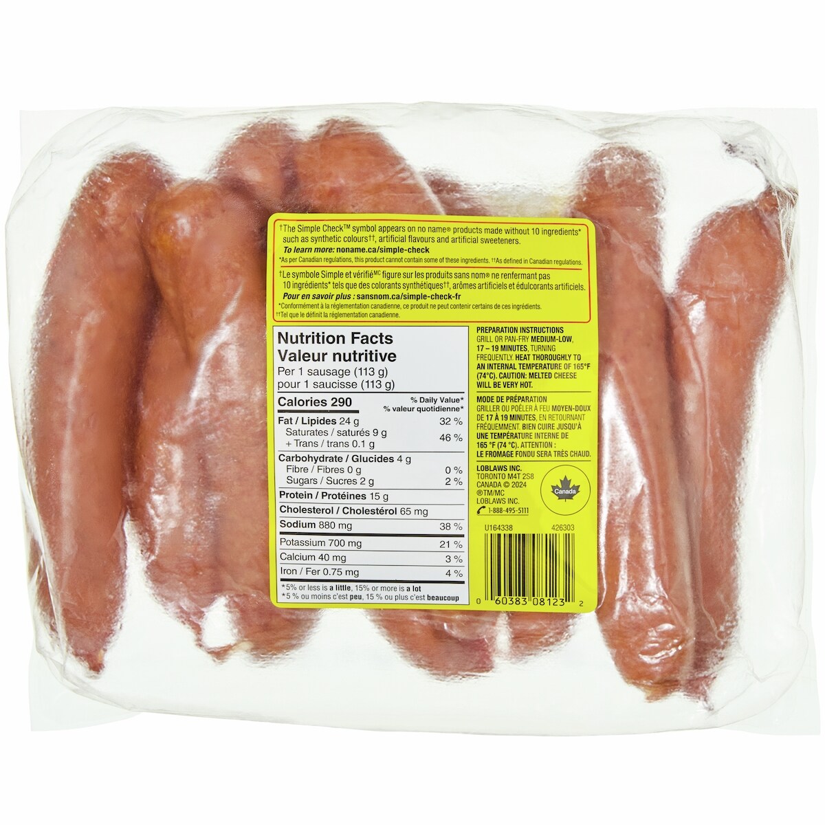 No Name Cheese Smoked Pork Sausages, 900 g