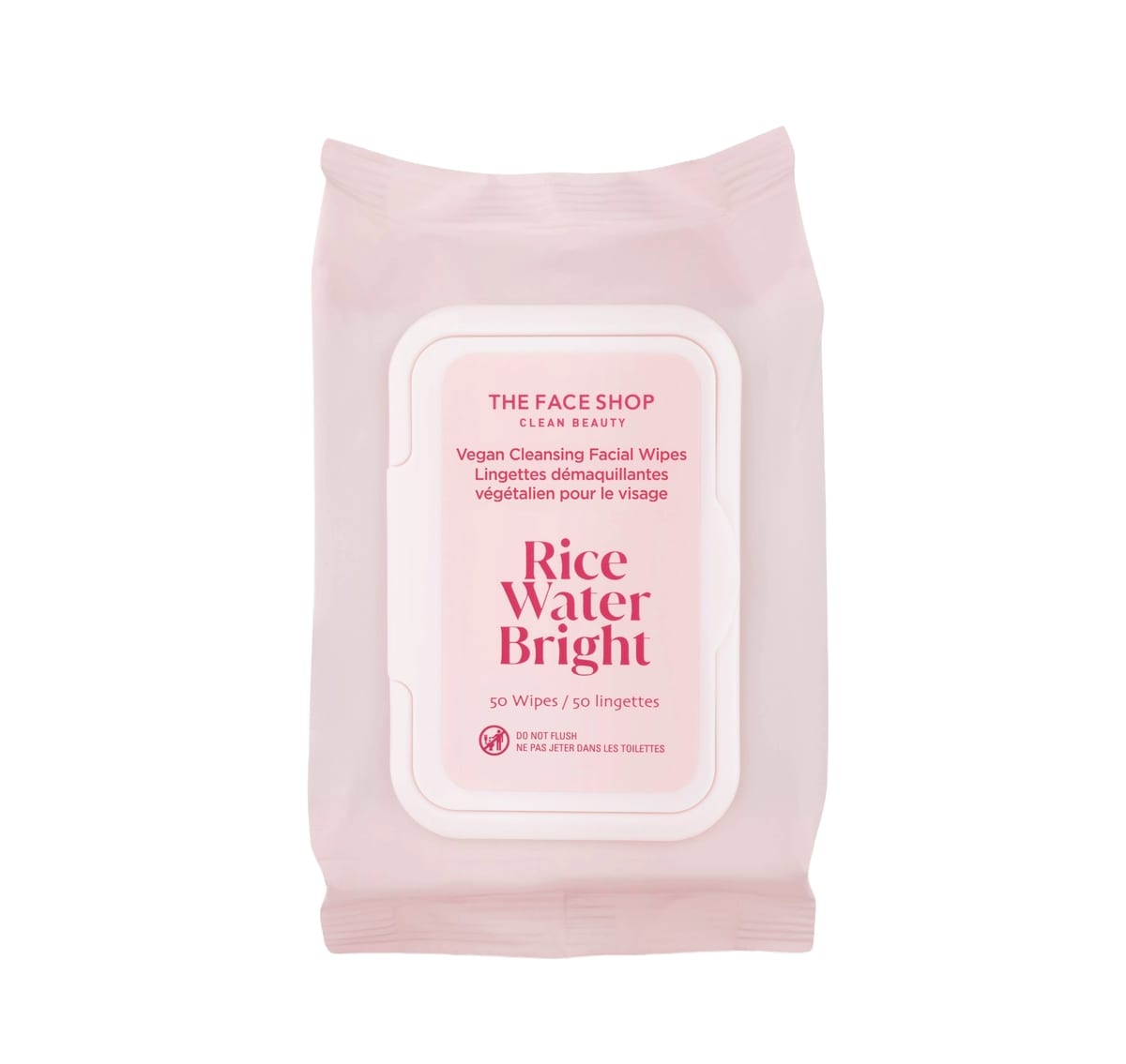 The Face Shop Rice Water Bright Vegan Cleansing Facial Wipes, 50 count