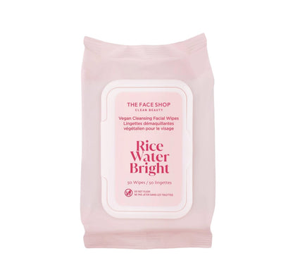 The Face Shop Rice Water Bright Vegan Cleansing Facial Wipes, 50 count