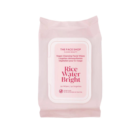 The Face Shop Rice Water Bright Vegan Cleansing Facial Wipes, 50 count